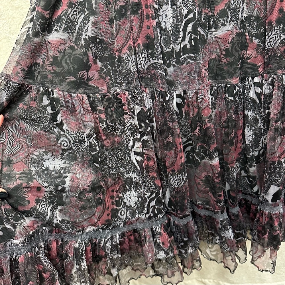 Lapis women’s tiered boho skirt smocked Whimsigoth floral grunge medium-large - Picture 4 of 10